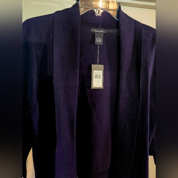 Verve Ami Navy Blue Sweater Waist length 3/4 Sleeve Ladies Large NWT $22 - Picture 3 of 6